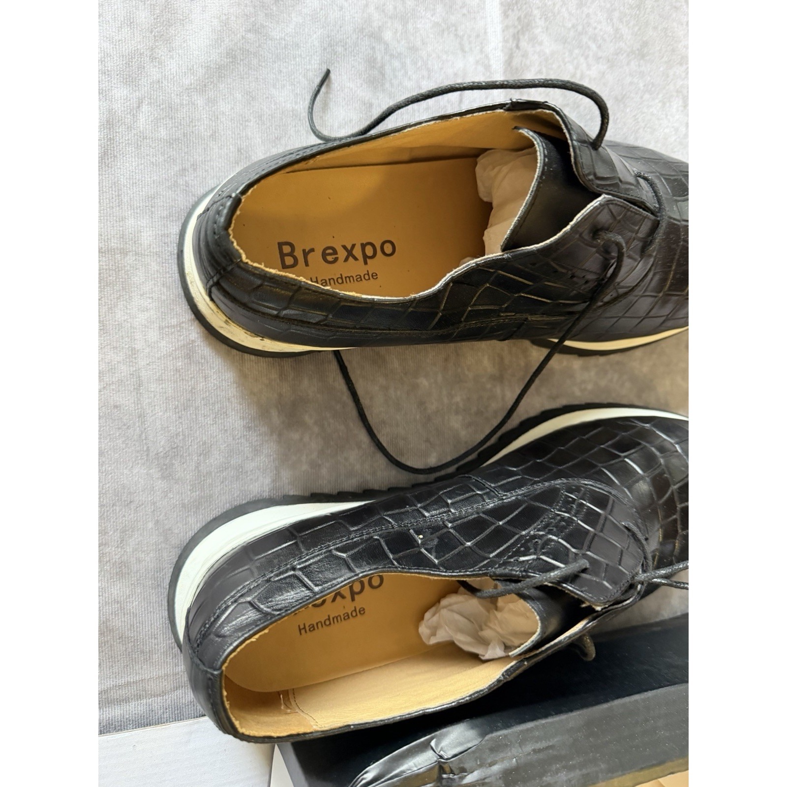 Brexpo Men's Size 11 Leather Sneaker Black Croc Embossed Lace-Up Round Toe